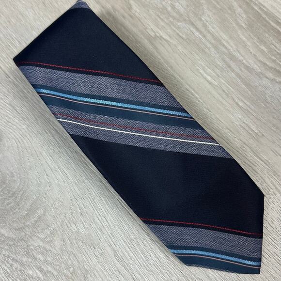 Vintage BDF Navy Blue Red Diagonal Stripe Tie - Picture 1 of 6